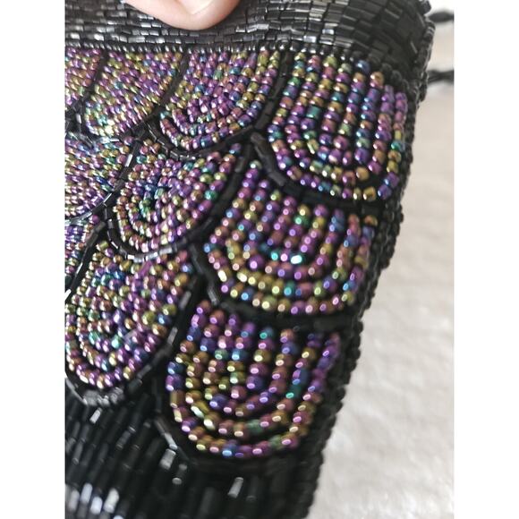 LADY JADE BLACK/RAINBOW IRRIDESCENT BEADED SMALL VINTAGE CROSSBODY PURSE BAG - Picture 9 of 9